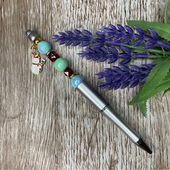 Handcrafted Santa Stitch Pens Beaded Unique Artisan Gifts Office Accessories - Picture 6 of 8
